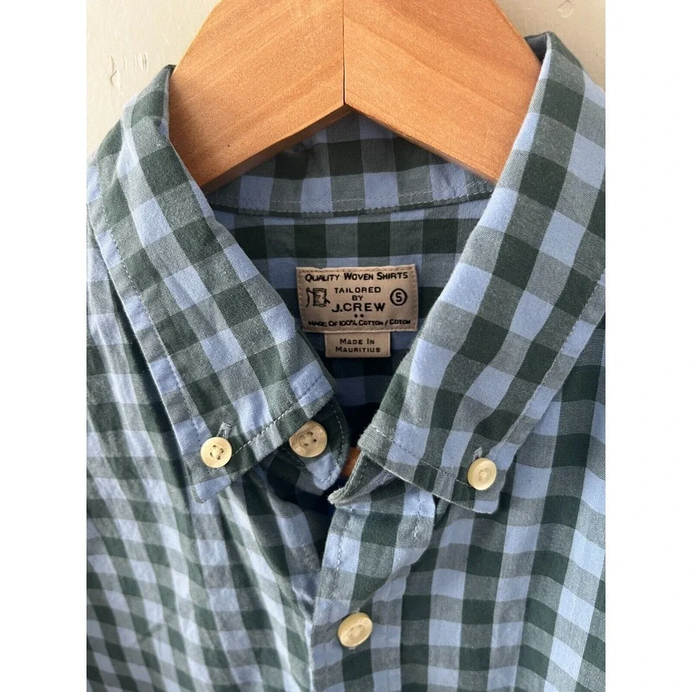 J.Crew Factory Mens SM Button Down Shirt‎ Long Sleeve Blue Green Check Collared
